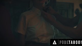 Sexy blonde student girl gets railed by two guys with long cocks in all of her holes