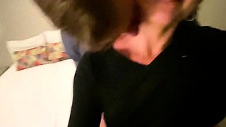 Blonde milf housewife having group sex in a kitchen