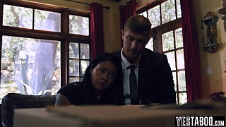 Stepson cheers up sad Asian wife stepmom