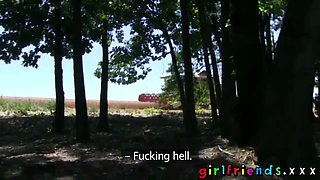 Gfs splendid babes flirt outside then home to make fucktape
