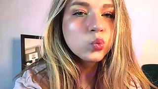 Blonde College Babe Striptease and Fingering