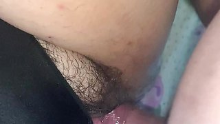 Student putting his panties into the hairy and wet pussy of the college professor without taking off