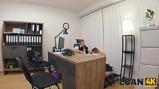 Loan4k. czech lady with Huge Boobs is sucking clerk\u2019s Big Cock in his office