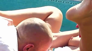 Busty Milf fucked young dick near swimming pool