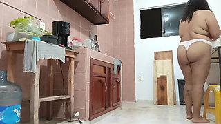 Mommy BBW in the Kitchen Shows Tits and Thong