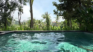 Teasing in See-thru Dress Outdoor at the Pool, Strip
