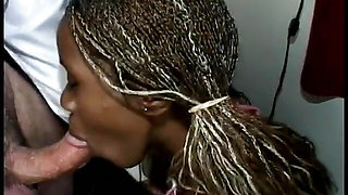 Lovely nubian teen is pleasing two white cocks