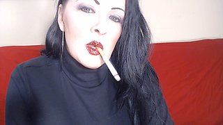 Seductive milf and cougar indulge in smoking fetish with sexy red lips and cigarettes