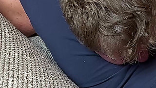 Cruel Headscissors in Blue Leggings on the Couch