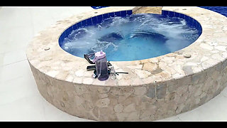 Voyeur! My Stepbrother Gets Hard Watching Me Masturbate by the Pool