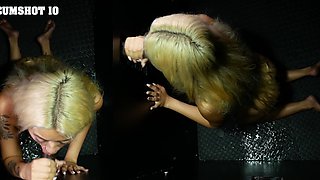 Gia Dibella gets her big tits rubbed through a glory hole