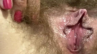Erected clitoris rubbing real orgasm hairy pussy masturbation