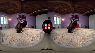 Brunette Chiara Laying Topless On Bed With Black Nylons; Short Vr Porn Video Sexy Legs And Feet