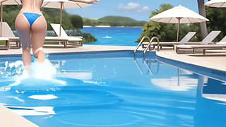 blonde Isabelle Dupond at hotel beach resort pool part 2 (Ai model)