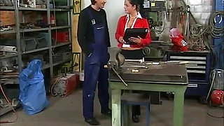 Secret sex at work with hot brunette secretary and cock craving