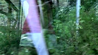 Busty Russian amateur teen fucks and sucks outdoor