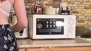 Teenager Fucks Tight Pussy and Vibrates Clit, Orgasms in Kitchen