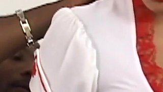 Hot nurse gets on big black cock and deepthroats