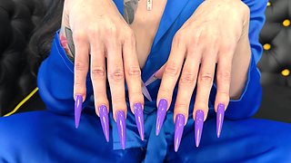 New Longer Shape and New Purple Color, Claws, Long Flexible Fingers Wide Palm, Silk Pantsuit on Me