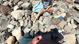 Triple sex with blonde and brunette on nudist beach