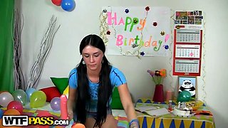 Huge dildo as birthday present