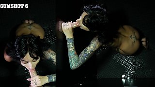 The pretty brunette Lysagna Del Ray makes a blowjob through the hole of glory.