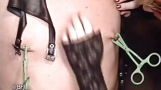 Poor slave punished from blonde chick
