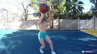 Cute Girl March Mayhem Pleasurably Blowjobs Huge Cock And Fucks On Basket Ball Field