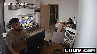 LUUV. The first little argument of lovers on a home camera