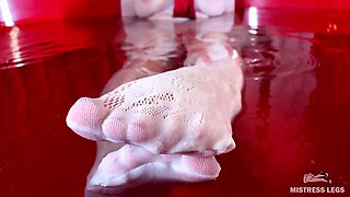 Mistress in White Fishnet Tights Takes a Bath and Teases You with Her Ass and Feet