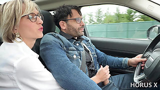 Busty Blonde MILF Didine Fucked in the Car by Her Driver