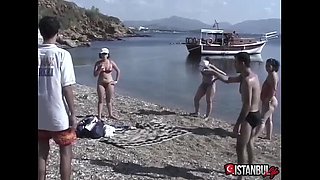 Sahin K Fucks on Beach Next to Friends - Amateur Turkish Outdoor Sex with Dirty Talk & Moaning