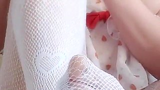 Gentle Masturbation of a Cutie in Sexy White Pantyhose
