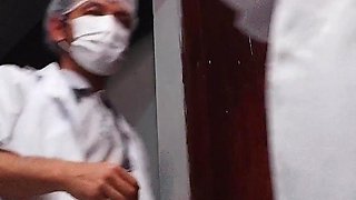 Nurse Takes off Condom While Having Sex with Asian Doctor in Hospital Bathroom