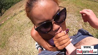 Thai teenage tasting her BFs seeds outdoor