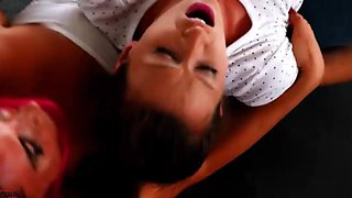 Teen Catfight with Facesitting - Pink Hair Girls Get Aggressive & Wet