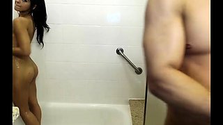 Alluring amateur Latina gets rammed doggystyle in the shower