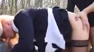SUBMISSIVE FRENCH BABE GETS HER HOLES FUCKED OUTDOOR