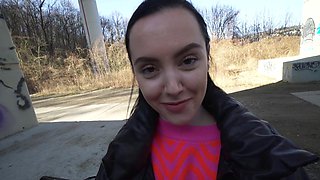 POV video of outdoors fucking with amateur brunette Zoe Doll