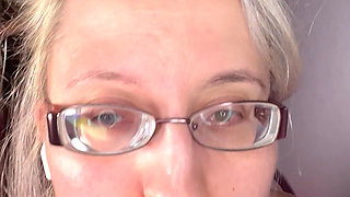 Cuckold Private Cam Worship - Goddess in Thick Eyeglasses, Wet Lips and Tongue Deep-throating Dildo While Teasing Tits for Cuck