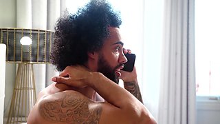 Tattooed lady seduces him rubbing towards his ass and then fucks him hard