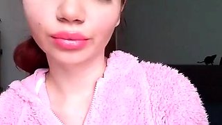 Glossy Pinky Lips Closeup Smoking Teen