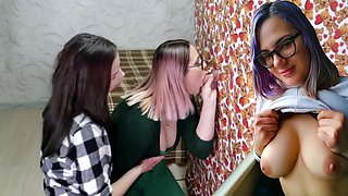2 Girls ORAL FINISH Ejaculation Gloryhole EVA & LARUNA - Home Made Honey60fps - Eva e