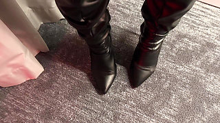 Dark Side of EvaKeks BDSM latex gloves and leather boots
