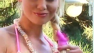 Attractive blonde with big tits masturbating
