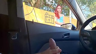 Hot redhead teen gives risky handjob in public street - 4K HD