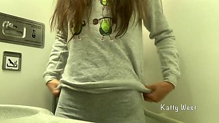 Risky Masturbation in an Airplane Toilet. Almost Caught Without Panties When Cumming