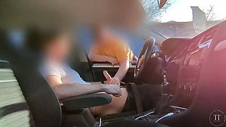 Horny Stranger Catches Me Jerking Off in Car - Public Handjob & Big Cock Cumshot
