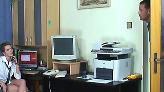 Slutty German Bitch Fucks Old Grannpa in the Office