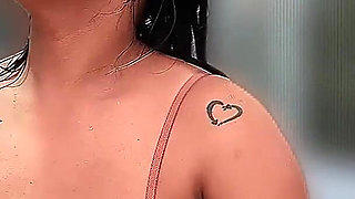 Brunette Big Tits Touches in the Bathroom After Gym